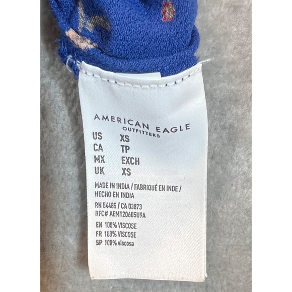 American Eagle Mini Dress Women's XS Blue Ditsy Floral Babydoll Cap Sleeve YTK - Picture 9 of 9